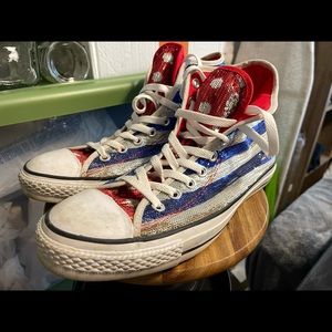 USED American Flag Sequin Converse High Tops
